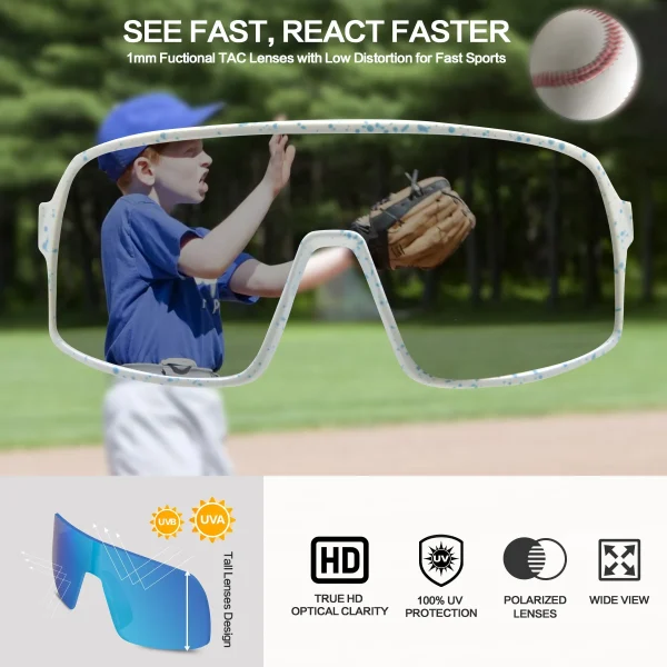 Kids Baseball Sports Sunglasses · Blue JF279 - Image 3