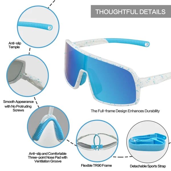 Kids Baseball Sports Sunglasses · Blue JF279 - Image 4