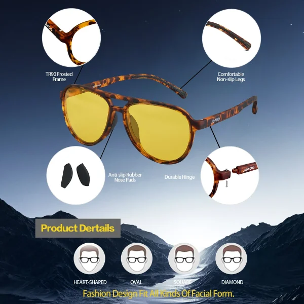Sports Night Vision Aviator Glasses  · Yellow Horizon JF119 - Image 5