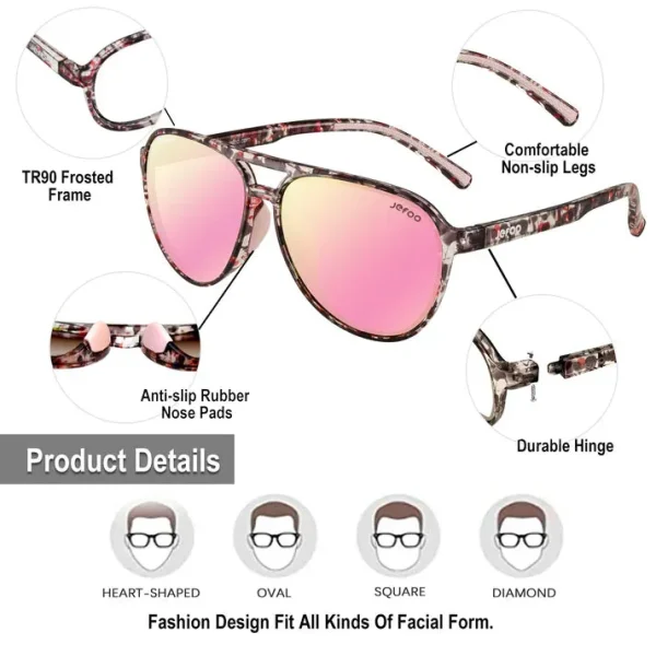 Unique Aviator Sunglasses · Pink Agate JF119 - Image 4