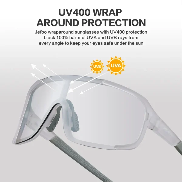 Photochromic Wrap Around Cycling Sunglasses · Mirrored Silver JF259 - Image 4