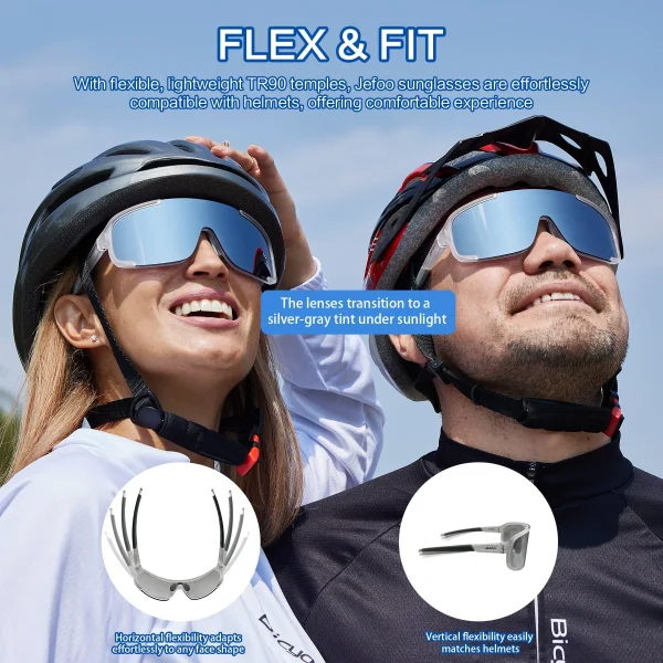 Photochromic Wrap Around Cycling Sunglasses · Mirrored Silver JF259 - Image 2