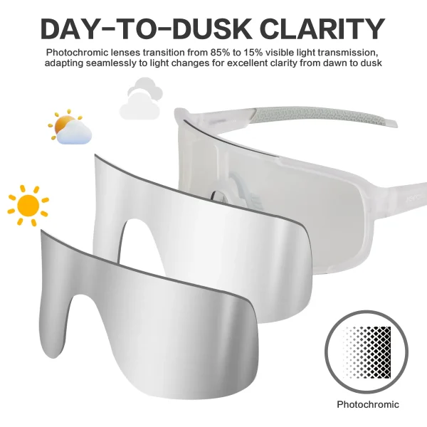 Photochromic Wrap Around Cycling Sunglasses · Mirrored Silver JF259 - Image 6
