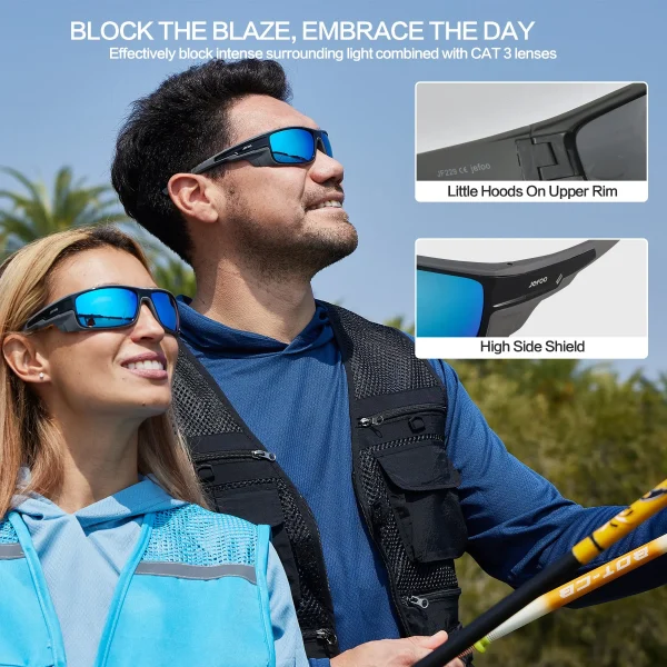 No Slip Rectangular Fishing Sunglasses · Blue Seafarer JF229 - Image 2