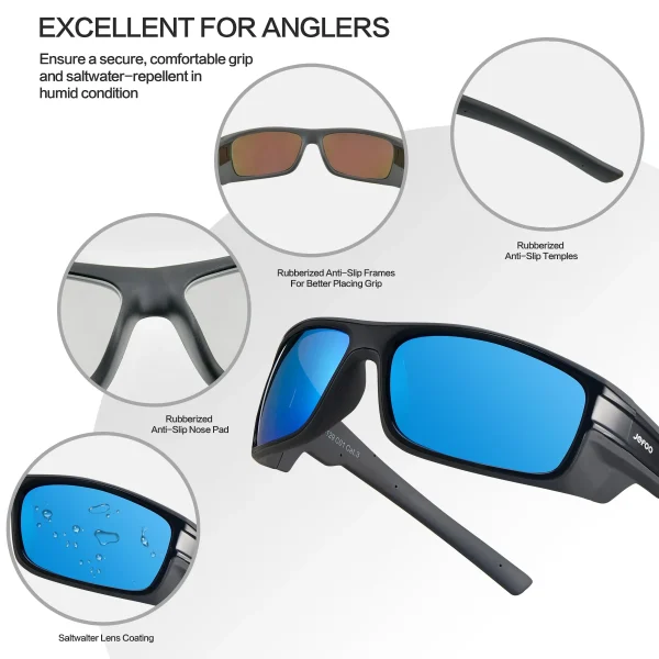 No Slip Rectangular Fishing Sunglasses · Blue Seafarer JF229 - Image 4