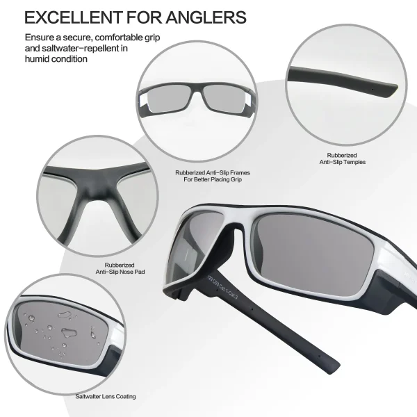 Photochromic Polarized Fishing Sunglasses · White Sailor JF229 - Image 4