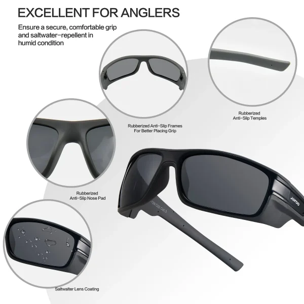 Wraparound Polarized Fishing Sunglasses · Noir Angler JF229 - Image 3